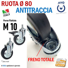 Carica l'immagine nel visualizzatore di Gallery, Ruote girevoli made in italy altissima qualità professionale nera diametro 8 cm perno filettato M10mm filetto metrico zincata cuscinetto nera
