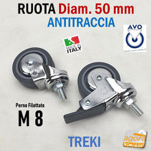 Carica l'immagine nel visualizzatore di Gallery, RUOTA GIREVOLE DIAMETRO D 50 MM D 5 CM CON PERNO FILETTATO FILETTO METRICO M 8 X15 CROMATA GRIGIO ANTITRACCIA ANTIMACCHIA AVO TREKI 220CBISB RUOTE 8018793134743 RUOTE ARREDAMENTO PICCOLE PER ALBERCGHI HOTEL RISTORANTI OSPEDALIERO PER CARRELLI BELLE GRIGIO LEGGERE
