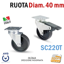 Carica l'immagine nel visualizzatore di Gallery, RUOTE RUOTA GIREVOLE D40mm NERA CON PIASTRA 40x40 AVO SC220T CON FRENO - SENZA FRENO qualità italiana