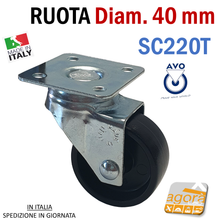 Carica l'immagine nel visualizzatore di Gallery, RUOTE RUOTA GIREVOLE D40mm NERA CON PIASTRA 40x40 AVO SC220T SENZA FRENO
