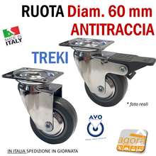 Carica l'immagine nel visualizzatore di Gallery, RUOTA GIREVOLE D60mm GRIGIA CON PIASTRA 60x60 ANTITRACCIA CROMATA AVO TREKI 2