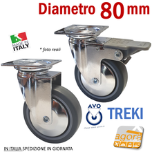 Carica l'immagine nel visualizzatore di Gallery, RUOTE RUOTA GIREVOLE D80mm GRIGIA CON PIASTRA 60x60 ANTITRACCIA CROMATA AVO TREKI 2