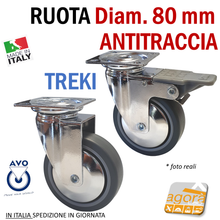 Carica l'immagine nel visualizzatore di Gallery, RUOTE RUOTA GIREVOLE D80mm GRIGIA CON PIASTRA 60x60 ANTITRACCIA CROMATA AVO TREKI