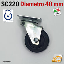 Carica l'immagine nel visualizzatore di Gallery, SWIVEL WHEEL DIAMETER 40 MM WITH ROTATING PLATE CHROME BLACK RUBBER ANTI-STAIN SILENT ORIGINAL AVO WITHOUT BRAKE FURNITURE 220 WHEELS SMALL COMPACT LOW LOW ITALIAN ECONOMIC QUALITY