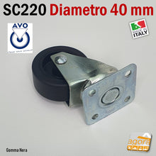 Carica l'immagine nel visualizzatore di Gallery, SWIVEL WHEEL DIAMETER 40 MM WITH ROTATING PLATE CHROME BLACK RUBBER ANTI-STAIN SILENT ORIGINAL AVO WITHOUT BRAKE FURNITURE 220 WHEELS SMALL COMPACT LOW LOW ITALIAN ECONOMIC QUALITY - ruota aldo valsecchi