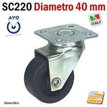 Carica l'immagine nel visualizzatore di Gallery, rotelle per mobili e arredi in genere compatte ma robuste in gomma in metallo acciaio
