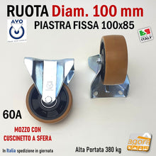 Load image into Gallery viewer, RUOTE per carrelli in poliuretano alta portata supporto pesante mozzo con cuscinetto a sfera Aldo Valsecchi originale antistatica