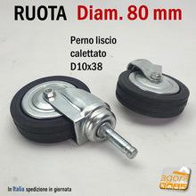 Carica l'immagine nel visualizzatore di Gallery, ruote girevoli italiane nere in gomma zigrinata per ricambio stender espositori