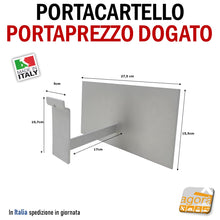 Carica l'immagine nel visualizzatore di Gallery, PORTA CARTELLO PORTAPREZZO DA PARETE ATTACCO DOGATO ARREDO NEGOZI GRIGIO GOFFRATO IN ACCIAIO