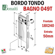 Carica l'immagine nel visualizzatore di Gallery, SERRATURA PORTA BAGNO FRONTALE 18x240mm BONAITI 049T-50 OTTONE E50 I90 serrature per bagni doppio quadro