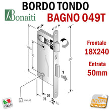 Carica l'immagine nel visualizzatore di Gallery, SERRATURA PORTA BAGNO FRONTALE 18x240mm BONAITI 049T-50 CROMATA NICHELATA E50 I90 serrature per bagni doppio quadro