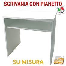 Load image into Gallery viewer, scrivania con pianetto ripiano mobile colore bianco costruita su misura con dimensioni personalizzate. scrittoio su misura made in italy