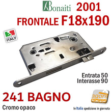 Carica l'immagine nel visualizzatore di Gallery, FRONT DOOR LOCK 18x190mm BONAITI 2001 METAL WC FREE COIN - BUSY MODEL 241 BATHROOM Entry 50mm Center distance 90mm double square 8x8 - 6x6 mm