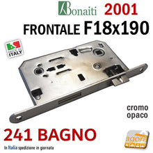 Carica l'immagine nel visualizzatore di Gallery, SERRATURA PORTA FRONTALE 18x190mm BONAITI 2001 METALLO WC MONETA LIBERO - OCCUPATO MODELLO 241 BAGNO Entrata 50mm Interasse 90mm doppio quadro 8x8 - 6x6 mm