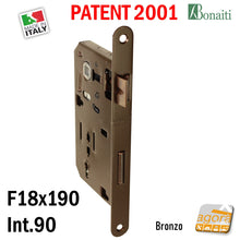 Load image into Gallery viewer, SERRATURA PORTA PATENT FRONTALE 18x190 BONAITI 2001 240 BRONZATA meccanica
