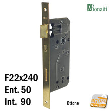 Carica l'immagine nel visualizzatore di Gallery, SERRATURA BONAITI OKAY COLORE OTTONE F22x240 ENTRATA 50 INTERASSE 90 540P DOOR LOCK PORTE