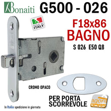 Carica l'immagine nel visualizzatore di Gallery, Serratura porta interna scorrevole frontale 18x86mm F86x18 per bagno solo quadrotto 8x8mm G500