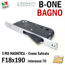 Carica l'immagine nel visualizzatore di Gallery, serratura porta bagno quadro 6x6 interasse 70mm entarta 5cm magnetica cromo satinato bonaiti b-one s905 905 x bagni toilet wc reversibile
