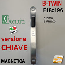 Carica l'immagine nel visualizzatore di Gallery, SERRATURA PORTA MAGNETICA B-TWIN BONAITI 350 CHIAVE PATENT FRONTALE 18X196MM E50 I90 SATINATA