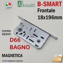 Carica l'immagine nel visualizzatore di Gallery, SERRATURA MAGNETICA PER PORTA BAGNO B-SMART BONAITI D66 WC MONETA FRONTALE 18 X 196 MM Entrata 50 mm Interasse 90 mm per toilette quadro 6mm bagni locali pubblici