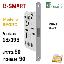 Carica l'immagine nel visualizzatore di Gallery, SERRATURA PORTA MAGNETICA B-SMART BONAITI D66 BAGNO FRONTALE 18X196MM E50 I90 CROMO OPACO wc toilettes libero occupato moneta