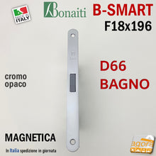 Carica l'immagine nel visualizzatore di Gallery, SERRATURA MAGNETICA PER PORTA BAGNO B-SMART BONAITI D66 WC MONETA FRONTALE 18 X 196 MM Entrata 50 mm Interasse 90 mm CROMO OPACO per toilette quadro 6mm bagni locali pubblici foto reali