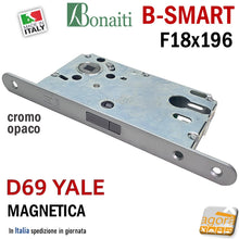 Carica l'immagine nel visualizzatore di Gallery, SERRATURA PORTA MAGNETICA B-SMART BONAITI D69 CILINDRO YALE FRONTALE 18X196MM E50 I85 CROMO OPACO
