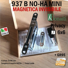 Carica l'immagine nel visualizzatore di Gallery, SERRATURA PORTA MAGNETICA B NO-HA MINI BONAITI 937 INVISIBILE PRIVACY Q6 FRONTALE 22X190MM E28 CROMO LUCIDO kit con GACCIA contropiastra GR95