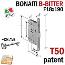 Carica l'immagine nel visualizzatore di Gallery, SERRATURA PORTA PATENT FRONTALE 18x190mm IDOOR-BONAITI ARGENTO CR OP E50 INT90 scheda