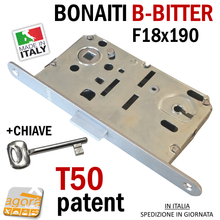 Carica l'immagine nel visualizzatore di Gallery, SERRATURA PORTA PATENT FRONTALE 18x19 IDOOR-BONAITI B-BITTER T50 ARGENTO CR OP E50 INT90 NUOVASERRATURA PORTA PATENT FRONTALE F 18x190 mm IDOOR - BONAITI B-BITTER T50 ARGENTO CR OPACO ENTRATA E 5 cm Interasse I 9 cm