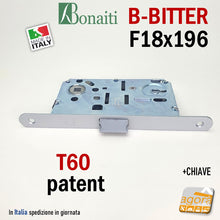 Carica l'immagine nel visualizzatore di Gallery, SERRATURA PORTA PATENT FRONTALE 18x196mm BONAITI B-BITTER T60 ARGENTO CROMO OPACO entrata E 50 mm Interasse I 90 mm 48T6015093 IDOOR meccanica scrocco centrale nylon