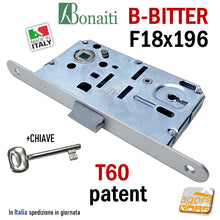 Carica l'immagine nel visualizzatore di Gallery, SERRATURA PORTA PATENT FRONTALE 18x196mm BONAITI B-BITTER T60 ARGENTO CROMO OPACO entrata E 50 mm Interasse I 90 mm 48T6015093 IDOOR