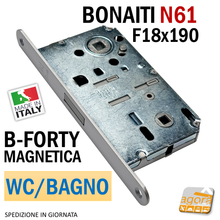 Load image into Gallery viewer, SERRATURA PORTA MAGNETICA B-FORTY BONAITI N61 WC BAGNO FRONTALE 18X190 E50 I90 19CM 48N610509E
