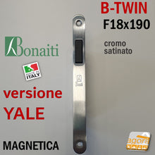 Load image into Gallery viewer, SERRATURA PORTA MAGNETICA B-TWIN BONAITI 349 CILINDRO YALE FRONTALE 18X190MM E50 I85 CROMO SATINATA nuova