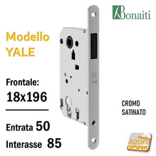 Load image into Gallery viewer, SERRATURA PORTA MAGNETICA B-TWIN BONAITI 359 CILINDRO YALE FRONTALE 18X196MM E50 I85 CROMO SATINATO door lock