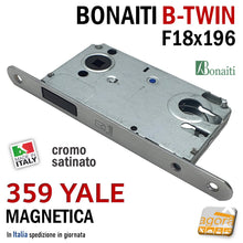 Load image into Gallery viewer, SERRATURA PORTA MAGNETICA B-TWIN BONAITI 359 CILINDRO YALE FRONTALE 18X196MM E50 I85 CROMO SATINATO
