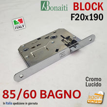 Carica l'immagine nel visualizzatore di Gallery, SERRATURA PORTA BONAITI BLOCK 85 /60 WC BAGNO FRONTALE 20X190MM E50 I70 CROMO LUCIDO MECCANICA shopisnow nuova pronta consegna