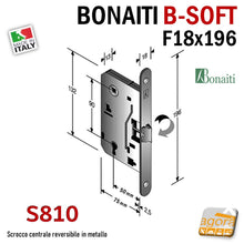 Carica l'immagine nel visualizzatore di Gallery, serratura porta bonaiti scrocco centrale in metallo bronzo bronzata frontale 18x196 chiave b-soft e50 i90 s810 schema