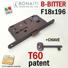 Load image into Gallery viewer, SERRATURA PORTA PATENT FRONTALE 18x196mm BONAITI B-BITTER T60 BRONZO 48T60150+E bronzata meccanica originale nuova