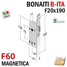 Carica l'immagine nel visualizzatore di Gallery, serratura porta bonaiti magnetica b-ita F60 chiave patent F20x190 i70 e50 x trasformazione ristrutturazione cromata