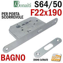 Carica l'immagine nel visualizzatore di Gallery, door lock Bonaiti frontale F22x190mm entrata 50mm serratura per porta scorrevole scrigno bagno quadro 8mm cromo satinato e50