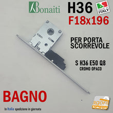 Carica l'immagine nel visualizzatore di Gallery, SERRATURA PORTA SCORREVOLE FRONTALE 18x196mm BONAITI H36+TIR X BAGNO WC MONETA LIBERO-OCCUPATO CROMO OPACO Q8 E50 NUOVA HQ