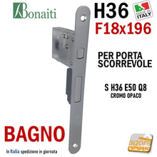 Carica l'immagine nel visualizzatore di Gallery, SERRATURA X PORTA SCRIGNO SCORREVOLE FRONTALE 18x196mm BONAITI H36+TIR X BAGNO WC MONETA LIBERO-OCCUPATO CROMO OPACO Q8 E50