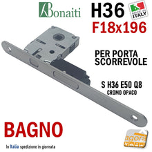Carica l'immagine nel visualizzatore di Gallery, DOOR LOCK SERRATURA PORTA SCORREVOLE FRONTALE 18x196mm BONAITI H36+TIR X BAGNO WC MONETA LIBERO-OCCUPATO CROMO OPACO Q8 E50 SCRIGNO
