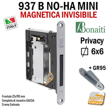Carica l'immagine nel visualizzatore di Gallery, SERRATURA PER PORTA B NO-HA MINI 937 BONAITI Versione Privacy con Quadro 6mm F22X190 GR95 CROMO SATINATO ARGENTO E28 completa di Gaccia 48937050