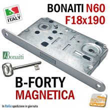 Carica l'immagine nel visualizzatore di Gallery, SERRATURA MAGNETICA RICAMBIO X TRASFORMAZIONE PORTA BONAITI B-FORTY FRONTALE 18X190 19CM ARGENTO N60