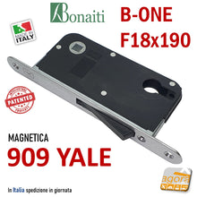 Carica l'immagine nel visualizzatore di Gallery, serratura porta bonaiti b-one magnetica cilindro yale eurocilindro frontale 18x190mm cromo satinato modello 909