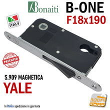 Carica l'immagine nel visualizzatore di Gallery, SERRATURA PORTA INTERNA MAGNETICA B-ONE BONAITI S909 YALE FRONTALE 18X190MM E50 INT85 CROMO SATINATO PER EUROCILINDRO CILINDRO STANDARD