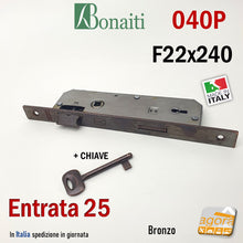 Load image into Gallery viewer, Serratura porta interna Patent Grande Bonaiti 040BP bordo rettangolare quadrato frontale 22x240mm entrata 25mm interasse 90mm nuova disponibile