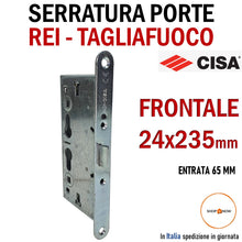 Load image into Gallery viewer, SERRATURA PORTA REI TAGLIAFUOCO YALE FRONTALE 24x235mm E65 I72 CISA SCROCCO foto reale vista laterale